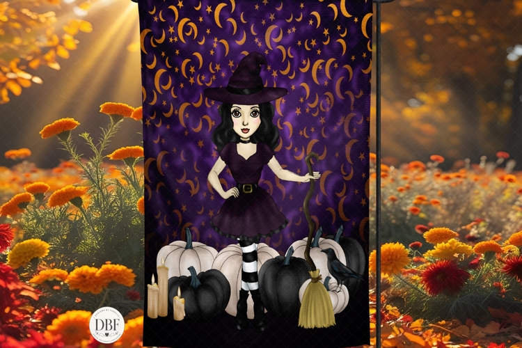 Halloween Witch Garden Flag, Sublimation Design, PNG