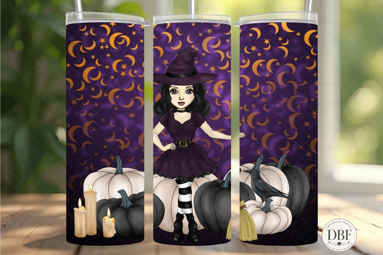 Halloween Witch Skinny Tumbler Wrap, Sublimation Design example image 1