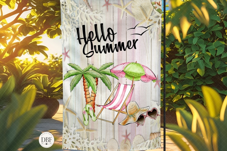 Hello Summer Garden Flag, Sublimation Design, PNG example image 1