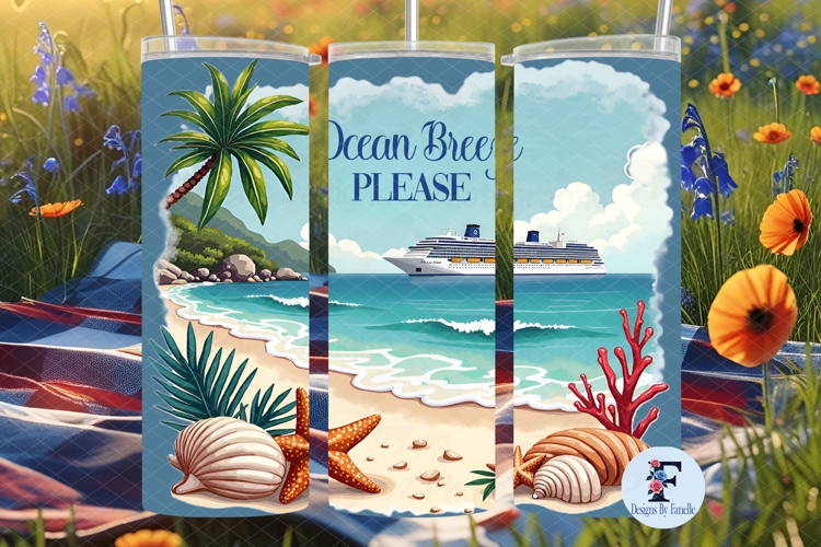 Ocean Breeze Skinny Tumbler Wrap, Sublimation Design