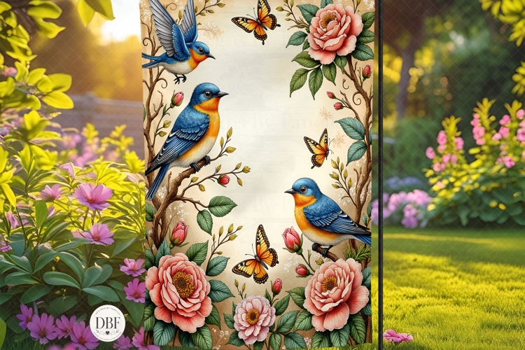 Summer Birds Garden Flag, Sublimation Design