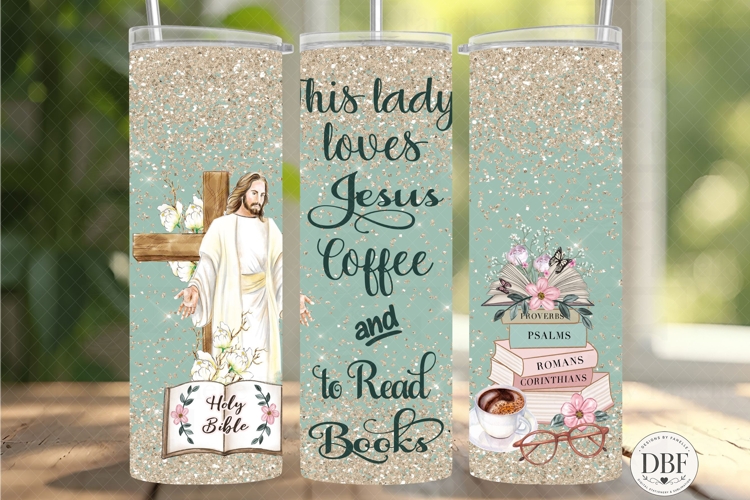 This Lady Loves Jesus, Coffee and Books Skinny Tumbler Wrap