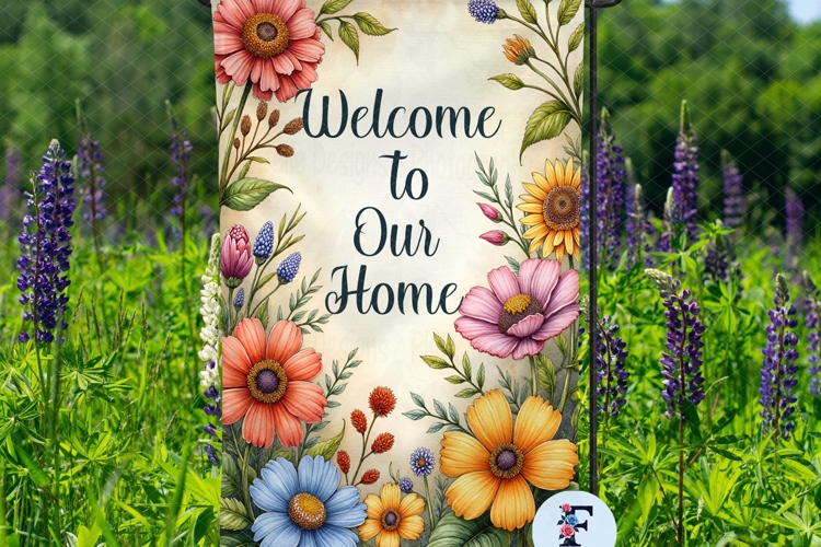 Welcome To Our Home, Summer Garden Flag, Sublimation Design