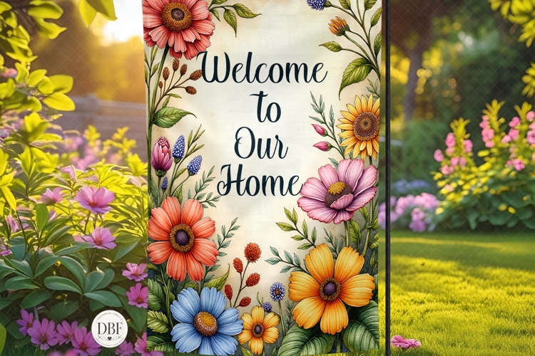 Welcome To Our Home, Summer Garden Flag, Sublimation Design