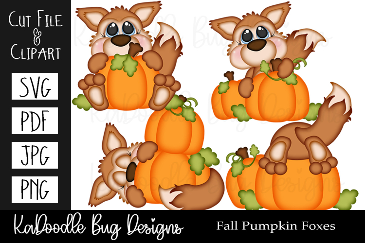 Fall Autumn Pumpkin Foxes SVG PDF Cut File, Clipart PNG JPEG