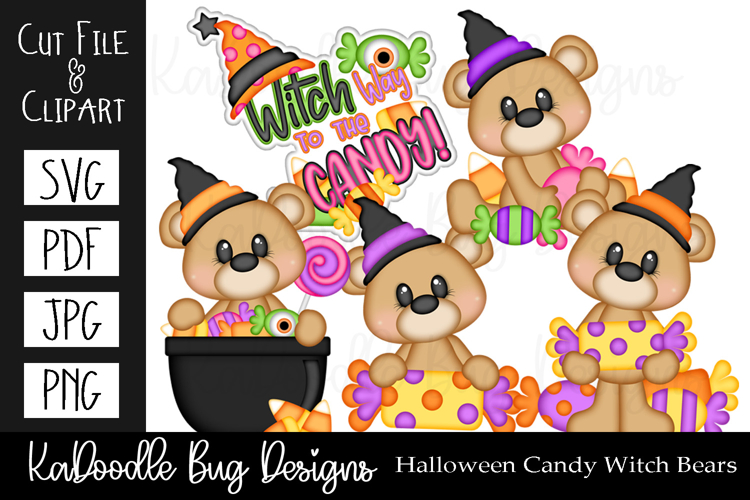 Halloween Candy Bears SVG PDF Cut File, Clipart PNG JPEG