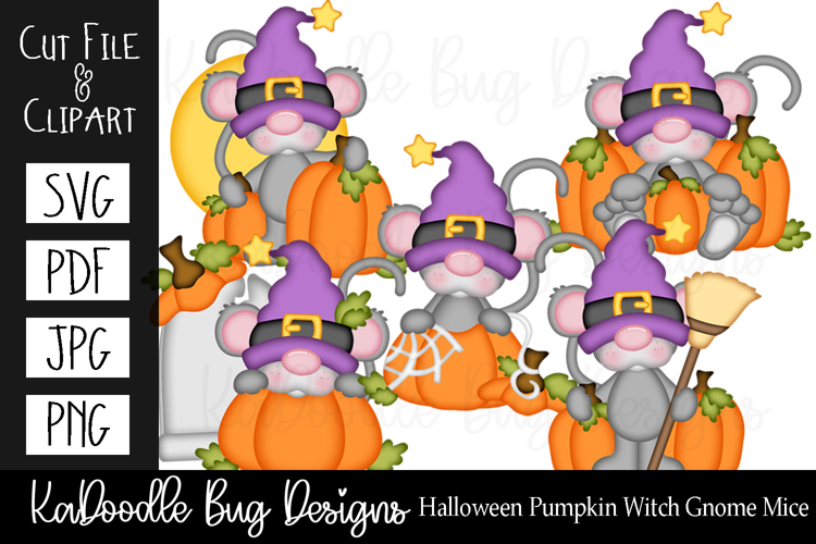 Halloween Witch Gnome Mice SVG PDF Cut File Clipart PNG JPEG