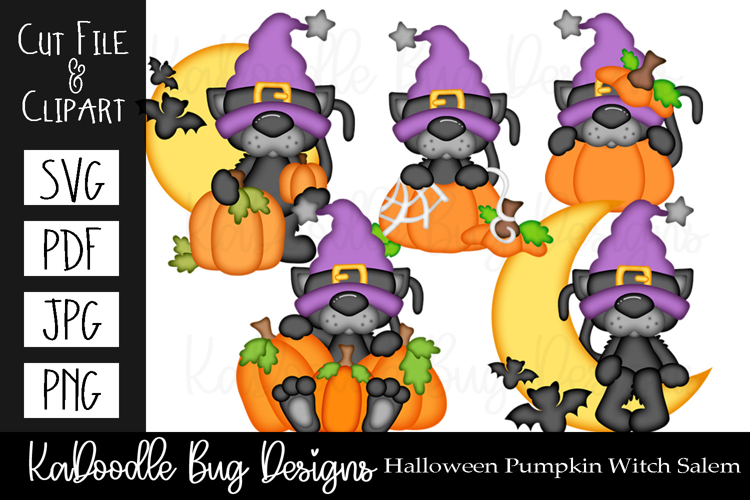 Halloween Witch Pumpkin Salem SVG PDF Cut File, Clipart PNG