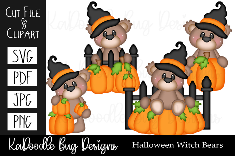 Halloween Witch Bears SVG PDF Cut File, Clipart PNG JPEG