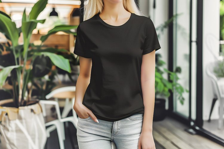 Black T-shirt Mockup on Woman