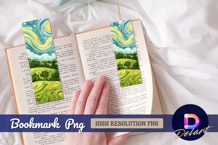 Starry night inspired green landscape Bookmark PNG