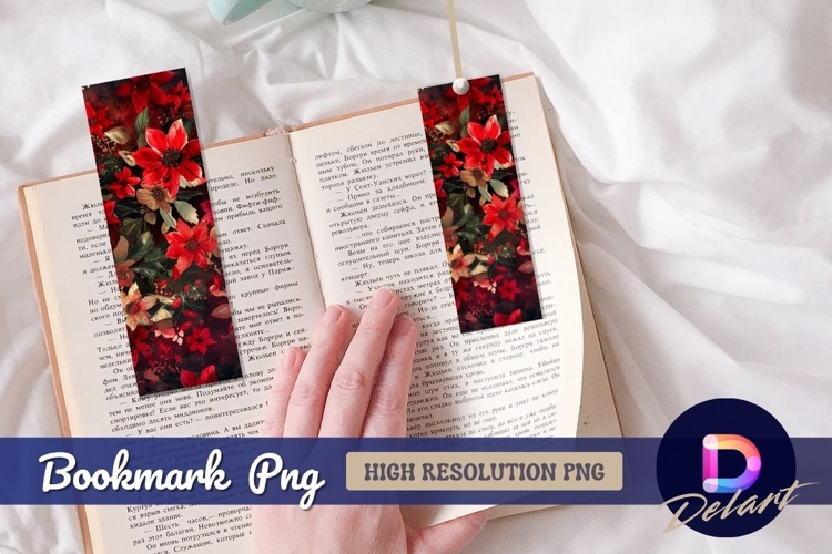 Floral poinsettia dark elegant illustration Bookmark PNG