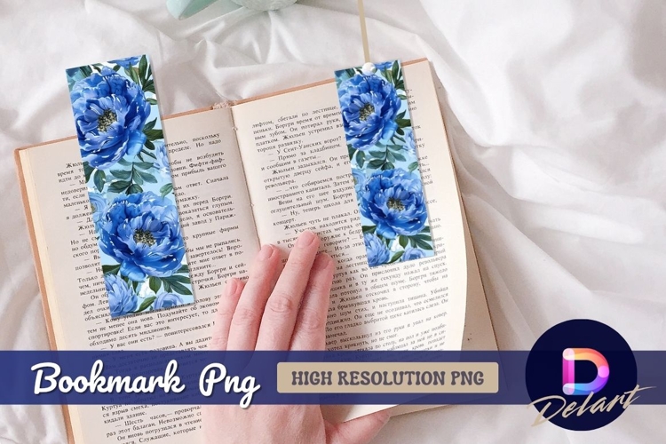 Blue peonies watercolor pattern Bookmark PNG