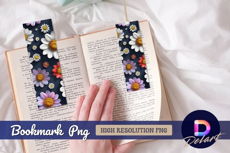 Colorful 3d flowers on dark Bookmark PNG