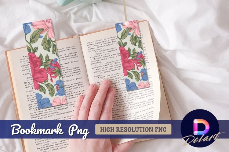 Painted floral pattern with pink blue Bookmark PNG example image 1