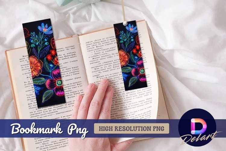 Neon embroidered flowers Bookmark PNG Design