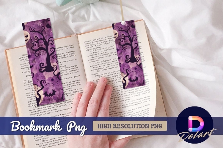 Purple halloween background with tree Bookmark PNG