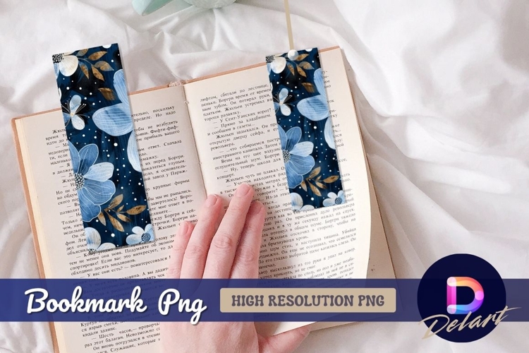 Artistic floral on dark blue Bookmark PNG