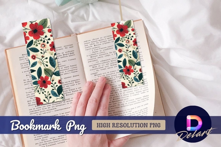 Floral illustration pattern red flowers and Bookmark PNG