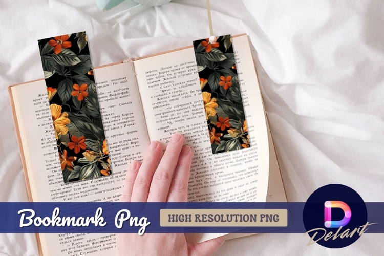 Floral pattern with orange flowers and gray Bookmark PNG