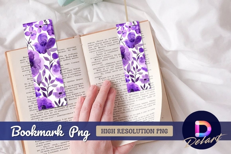 Purple watercolor floral pattern Bookmark PNG