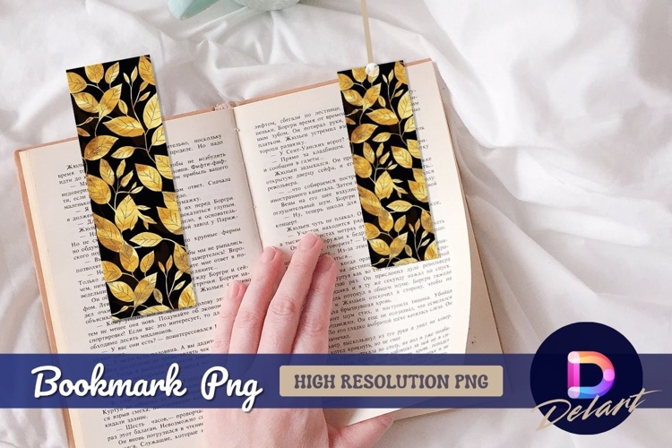 Golden leaves on black background Bookmark PNG