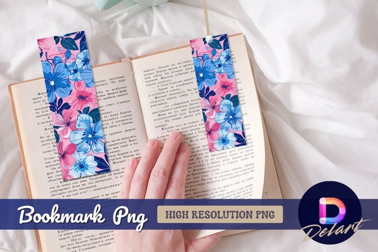 Pink and blue floral pattern Bookmark PNG