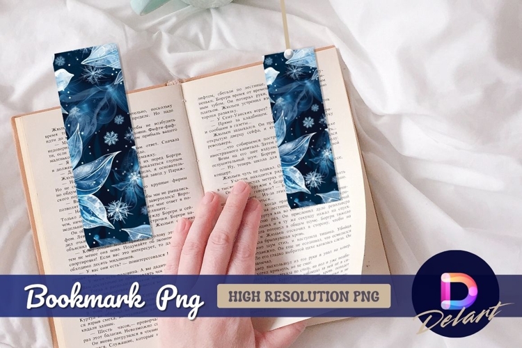 Blue floral winter Bookmark PNG
