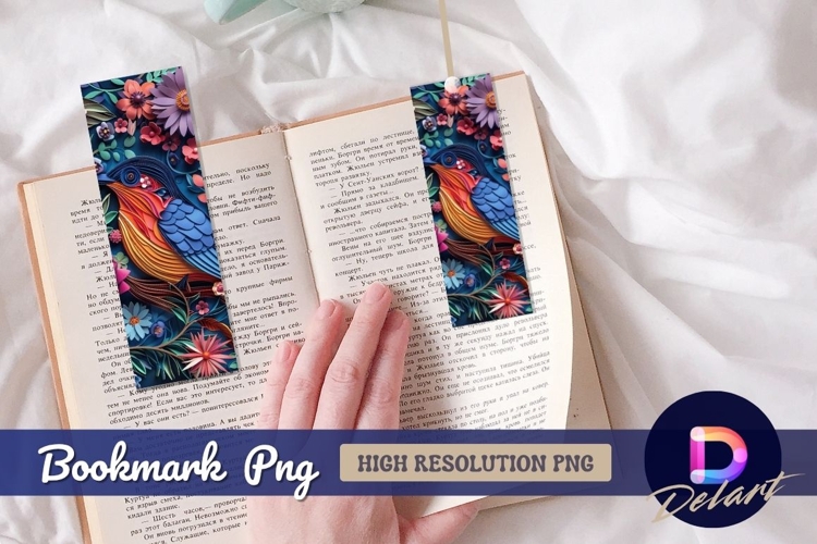 Papercut bird with flowers Bookmark PNG