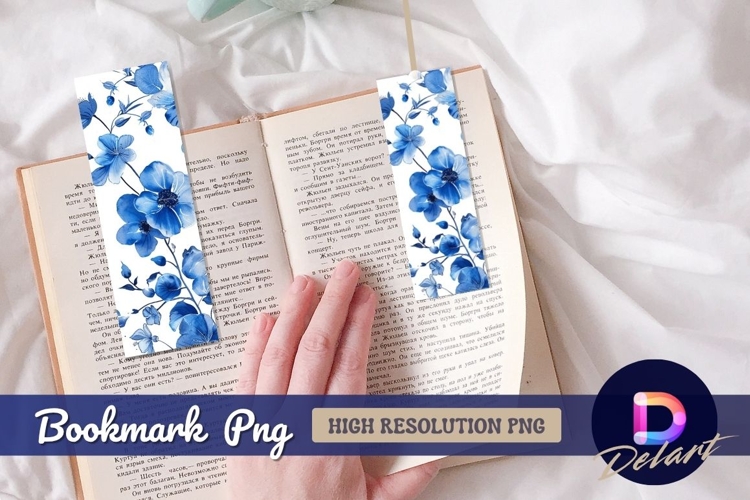 Watercolor blue floral Bookmark PNG