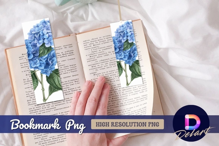 Detailed blue hydrangea botanical illustration Bookmark PNG