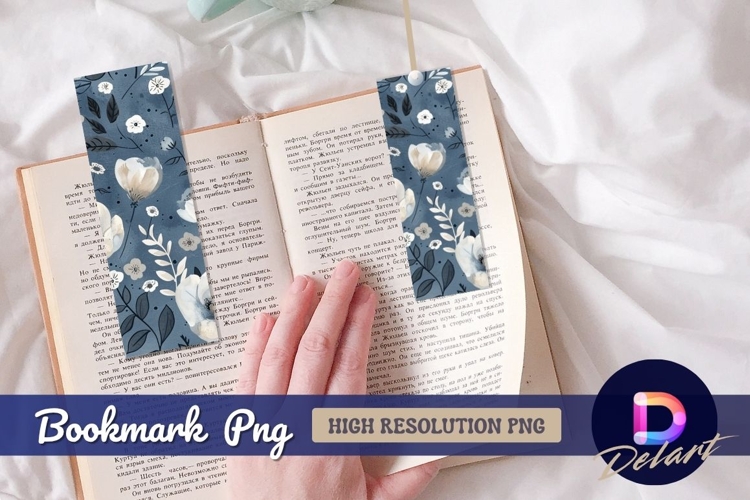 Floral watercolor pattern on blue Bookmark PNG