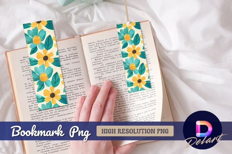 Floral seamless pattern teal and yellow Bookmark PNG