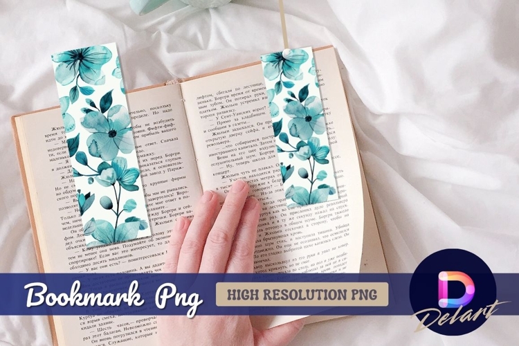 Turquoise floral watercolor Bookmark PNG