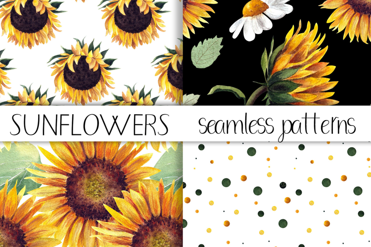 Watercolor sunflower digital paper. Seamless pattern