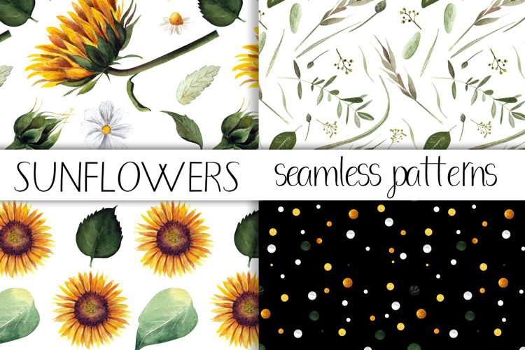 Watercolor Sunflower Hand Painted Seamless Patterns