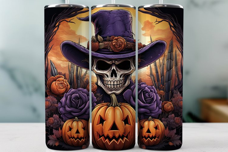 Halloween Skeleton Tumbler Wrap Western Sublimation Design