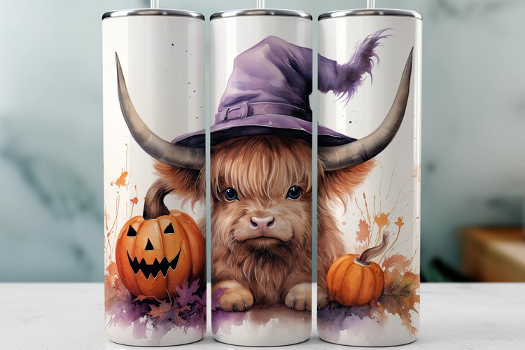 Halloween Sublimation Tumbler Wrap Purple Highland Cow