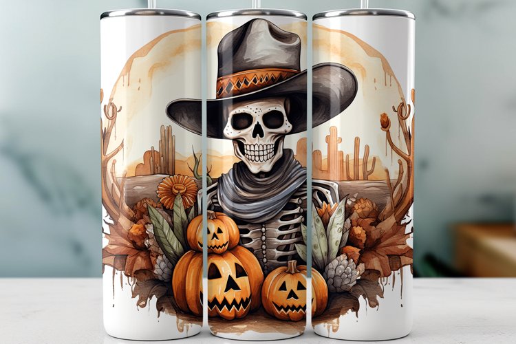 Halloween Skeleton Tumbler Wrap Western Sublimation Design