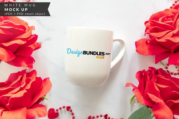 Coffee Mug with Roses | Mock up for Valentine's Day, Wedding