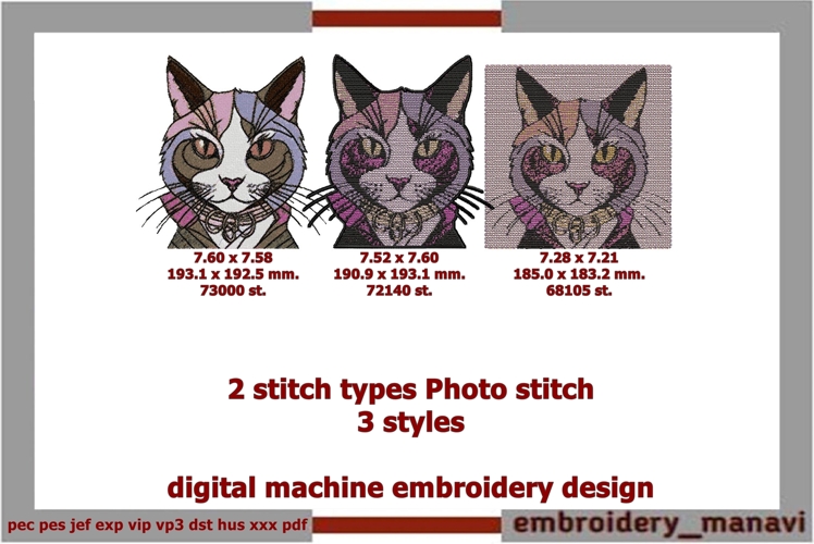 Cat in Hoodie Photostitch Machine Embroidery Fashion Design