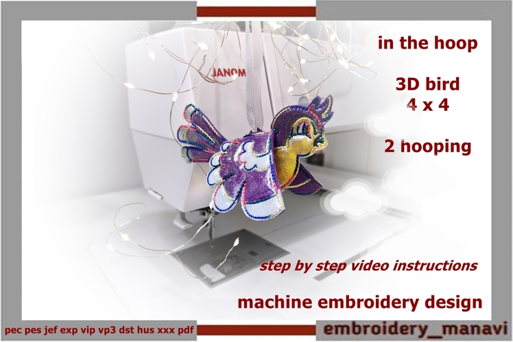ITH Bird Ornament Applique Machine Embroidery for Christmas
