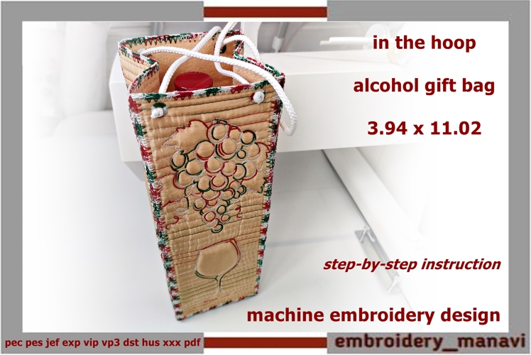 In the hoop structured alcohol bottle cover embroidery