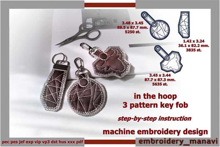 Taurus ITH Key Fob Collection  3 Patterns Embroidery Designs