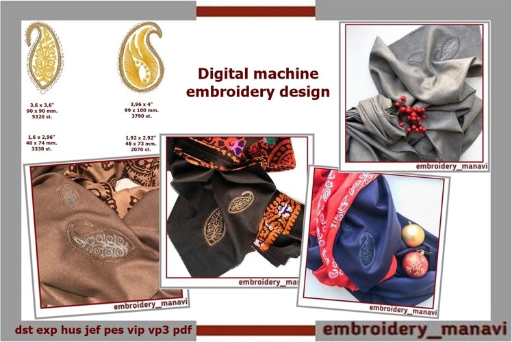 Digital machine embroidery design Light pattern paisley. example image 1