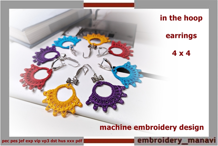 ITH lace earrings FSL embroidery whimsical gift project