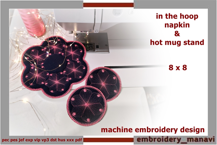 ITH Quilted Mug Rug & Placemat Floral Embroidery Set