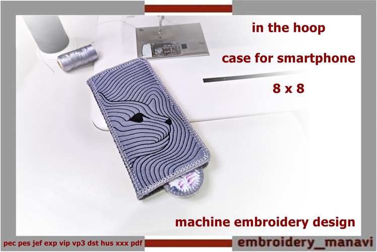 In the hoop embroidery design smartphone case card slots Cat
