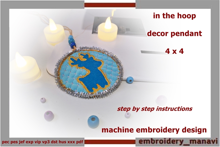 Snow Reindeer Ornament In the Hoop Embroidery for 4x4 Hoop