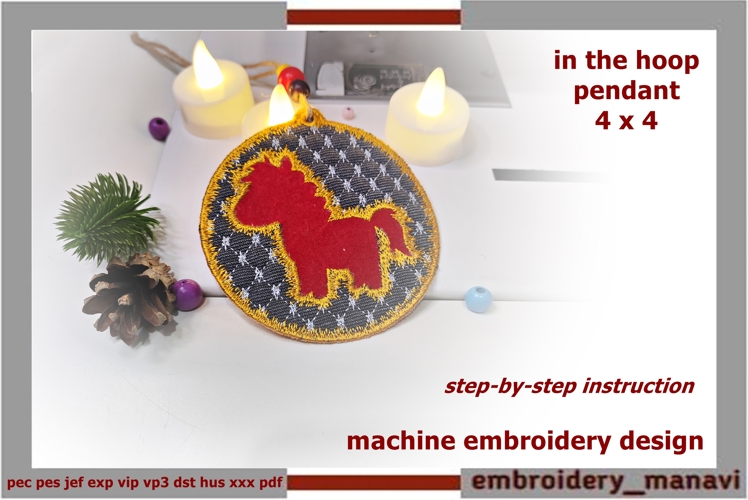 Christmas Horse ITH Pendant Embroidery Design Snow & Beads